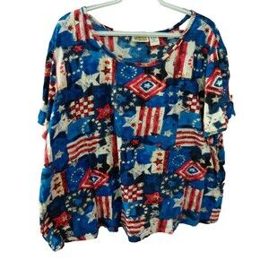 90s Vintage Collections American Flag Stars Sequins Short Sleeve Top Size XXL